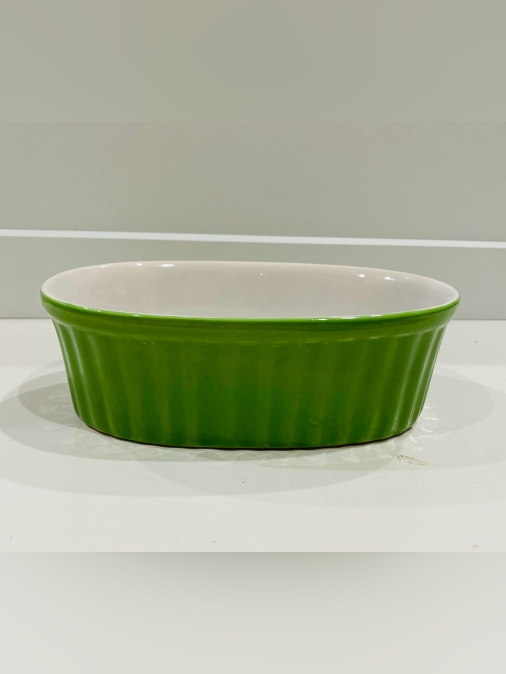 Green Stoneware Oval Baking Dish - Vintage Collectible Kitchen Casserole
